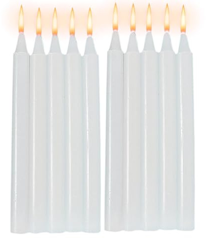 Velas cónicas | Velas blancas para cena | 10 velas cónicas de larga combustión | Velas sin perfume | Velas de supervivencia | Palillos de vela para el hogar, boda, mesa de comedor