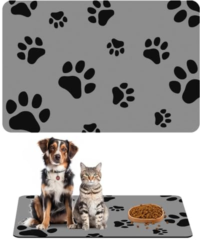 Napfunterlage Hunde und Katze, 60x40 cm Super Saugfähige Futtermatte für Haustier, Schnelltrocknend Kieselgur Futternapf Unterlage, Anti-Rutsch Futtermatte Hund, Wasserdicht Futtermatte Für Haustiere