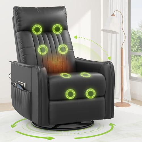 sisolos Recliner Armchairs 3-In-1 Recliner sofa with Massage & Heat, 360° Swivel Rocking Chair with Padded Cushion, Armchair for Living Room with Adjustable Leg Rest and Reclining Functions