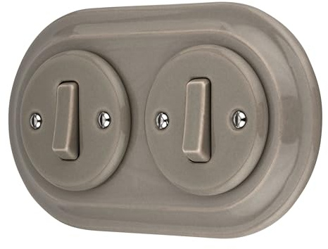 Unterputz Porzellan Retro Schalter, 2-fach, All-in-One, SET Serie PR1 graubeige
