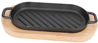 Garneck Cast Iron Teppanyaki Grill Steak Plate Non-stick Heat Retention Easy to Clean 2cm Set