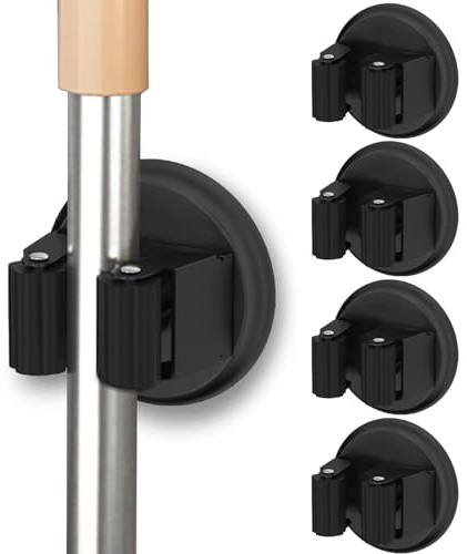 REZZI Besenhalterung Wand 4 Stück Vakuum Saugnapf Besenhalter Edelstahl Saugnäpfen für Badezimmer und Küche Mop Halter Gerätehalter für Küche Badezimmer Garten Balkon (Schwarz)