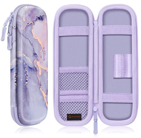 FINTIE Federmäppchen für Erwachsene, Eva-Hartschale Stoß- & wasserdicht 8 Stifte + Zubehör, Organizer-Etui mit Fächern für Büro, Schule, Uni & Reise, Marmor Lila