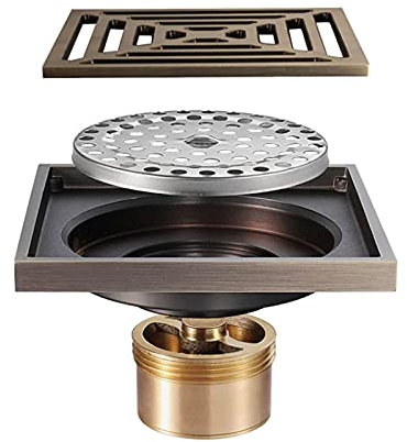 WDSOPK Square Shower Floor Drain Cover, 4 Inch Brass Bathroom Drain with Removable Grille for Built-In Hair Collector, Grille for Hotel, Pool, Garage, Home