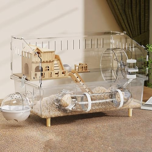 Hamsterkäfig mit Komplettem Zubehör, Rennmauskäfig Breite Tür für Rundum-Beobachtung Bissschutz, Geeignet für Hamster, Meerschweinchen und Rennmäuse(B-45 * 30 * 33cm)