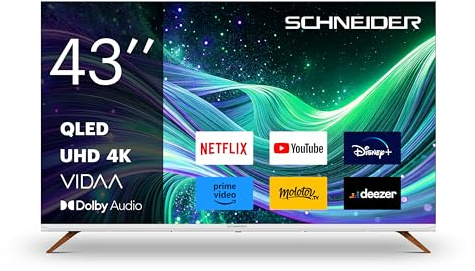 Schneider - GMS43F1, Téléviseur QLED 4K Fjord 43(108cm), Smart Vidaa Life Style, 3840 * 2160 pix UHD, HDR, HDMIx3, USBx2, Youtube, Canal+, Netflix