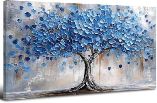 Arbre De Vie Bleu Marine Avec Cadre Tableaux Sur Toile Abstrait Nature Arbres Paysage Art Mural Arbre En Fleurs Impressions Sur Toile Art Mural Moderne Bureau à Domicile Salon DéCorations 50x100cm