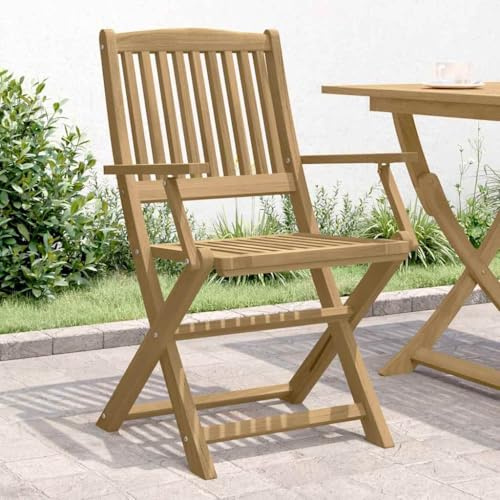 Teenpull Gartenstühle 2er-Set Klappbar, 58x54,5x90 cm, Massivholz Akazie, Hellbraun, bis 110 kg, Terrassenstühle Outdoor, Balkonmöbel Garten, Holzstuhl Wetterfest
