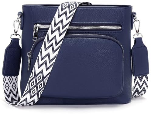 Snmoec Handtasche Damen mittelgroß umhängetasche Damen Handy Crossbody Bag Leder PU damentaschen mit breitem Gurt handtaschen für,Dunkelblau