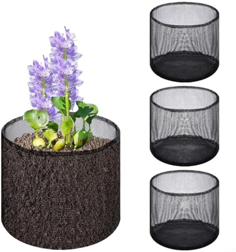 Lot de 4 sacs de culture pour plantes aquatiques avec maille respirante en PVC pour plantation d'étang et jardinage, convient pour nénuphar, lotus, jacinthe, jonquille, noir (B)