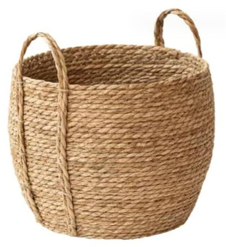 Grtheenumb Runder Korb | Geflochtener Pflanzkorb, 25, 9 x 30 cm, Pflanzgefäß aus Seegras, rundes Rattan mit Griff, Korbpflanze zur Lagerung von Pflanzen, Wäsche