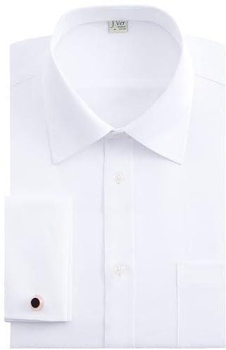 J.VER Men's French Cuff Dress Shirts Regular Fit Long Sleeve Spread Collar Metal Cufflink White 17.5 Neck-34 Sleeve