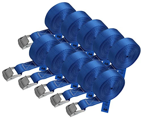 Lashing Straps Tie Down Straps Tension Belt - blue - 2,5m 4m 6m - different quantities, loadable up to 250 kg DIN EN 12195-2, 10 pieces 2.5 cm x 6 m