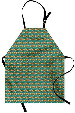 ABAKUHAUS Sommer Kochschürze, Apfelbaum-Frucht-Blätter Kunst, Höhenverstellbar Klare Farben ohne verblassen, Türkis und Multicolor