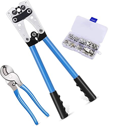 TOPWAY Pince Sertir Cosse, Outil de Sertissage de Bornes 6-50mm² + 240 mm Coupe-câble + 60PCs Kit de Bornes de fil de Cuivre, Outil d'électricien Manuel pour Cosse de Câble 4164346