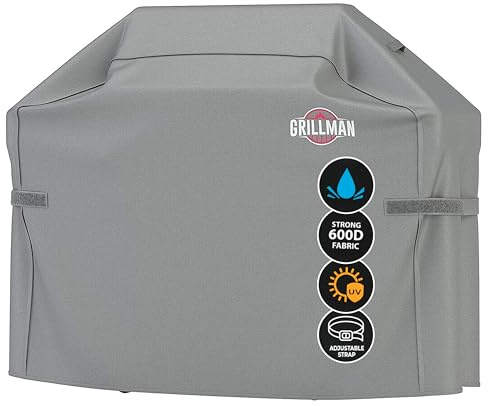 Grillman Large BBQ Cover Waterproof Heavy Duty - XL Barbecue Grill Cover for Weber, Char Broil, Outback, More - Windproof, UV-Resistant, Rip-Proof BBQ Cover - 183 cm L x 66 cm W x 130 cm H (Grey)