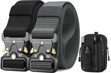 BESTKEE 2er Herren Taktischer Gürtel 1,5-Zoll-Hochleistungsgürtel, Nylon Schnellverschluss-Metallschnalle, Geschenk mit taktischem Molle-Beutel