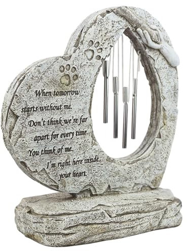 Cabilock Haustier Gedenkstein Grabstein Herzförmig mit Windspiel Pfotenabdruck Harz Herz Grabstein Innen Außen Garten Hof Hund Katze Haustiere Tiere Grabschmuck Dekoration