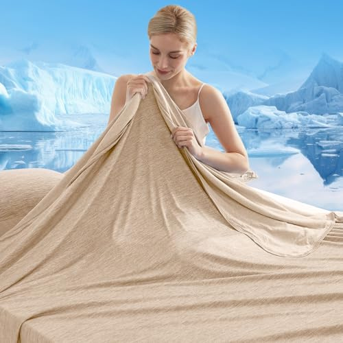 Marchpower Kühldecke Beige 200x220cm 2-in-1 doppelseitig | Arc-Chill 3.0 Kühlfasern Q-Max>0,5 mit sofortiger Kühlwirkung für Sofa, Bett und Reisen