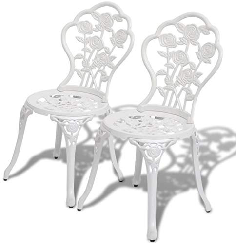 für Garten, Balkon & Terrasse, Gartenstuhl, witterungsbeständig Bistro-Stühle 2 STK. Aluminiumguss Weiß
