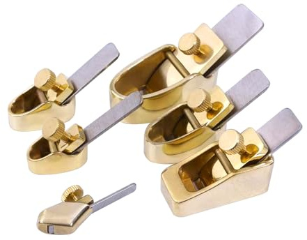 Ein Set (6P) Mini-Hobel aus Messing, konvexer Boden + flacher Boden, Stahlklinge, für Gitarre, Violine, Holz, Projektwerkzeuge