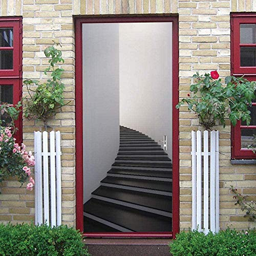 LuSeven stickers porte de douche Noir escaliers espace créatif 90x215cm Autocollants Muraux 3D Mural Autocollant Muraux 3D Amovible pour la décoration de la Chambre Porte Autocollants
