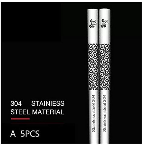5 paia 23.5 cm Acciaio inossidabile Blackstick Anti-rotolamento Incisione laser di lusso incisione coreano cavità bacchette fortune bacchette bastoncini bastoncini da tavola tablewa