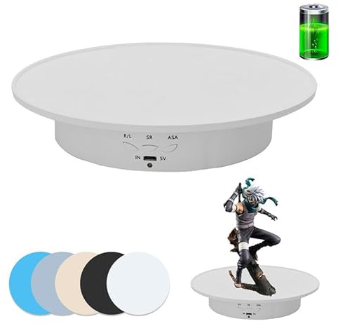 JAYEGT Motorisierter drehbarer Display-Ständer, 20 cm/8 kg Traglast, 360 Grad elektrisch drehbarer Drehteller für Fotografie-Produkte, Schmuck, 3D-Modell, mit 5 farbigen Hintergründen – Weiß