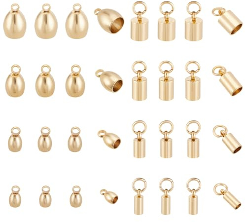 UNICRAFTALE 32pcs 8 Styles Armband Endkappen Leder Schmuck Edelstahl Kordelenden Säulen Fassmuster Glatte Kordelendkappen Goldene Kordelenden Terminatoren Für Armband Halskette Schmuckherstellung