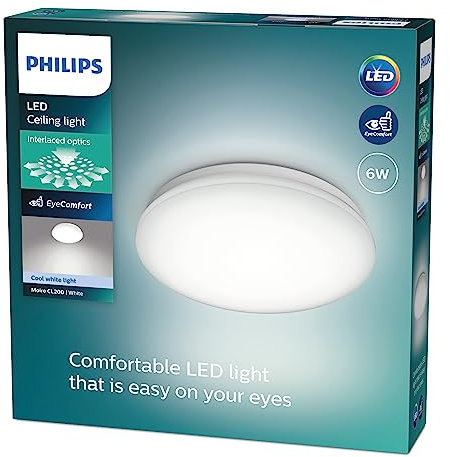 Philips LED Moire, Plafoniera Rotonda, Luce Bianca Fredda, 6W, Bianco