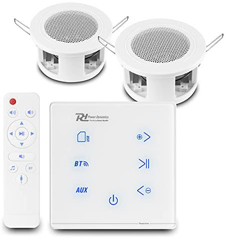 Power Dynamics Bluetooth Ceiling Speakers System - A50W Wall Amplifier with 2x Compact CSBA3L 3 Small Ceiling Mount Speakers for Home Audio (SSF4028)