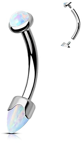 OUFER G23 Piercing de titanio curvo con barra de ópalo de 16 g, barra de ópalo con rosca interna de 8 mm, labret inferior, labio, orbital, caracola, tragus, cejas, regalo para mujeres y hombres, 16G