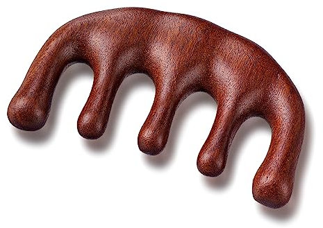 Amaxiu Pettine per Massaggio del Cuoio Capelluto in Legno di Sandalo Naturale - Denti Larghi Non Statico - Stimolatore per Massaggio alla Testa (Stile A)