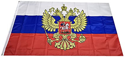 Stormflag Bandera de Rusia con escudo con águila 3x5ft/90x150cm Bandera Rusia con Aguila poliéster 90g, 2 ojales de metal costura doble con ojal