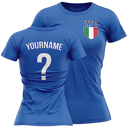 Purple Print House Personalised Italia Flag Football T Shirt Womens Her Custom Name and Number Printed Italy Retro Badge Italian Fans