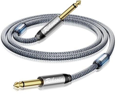 RIKSOIN 10ft/3M 1/4 Inch TS Electric Instrument Cable, Straight 6.35mm Male Jack Stereo Audio Interconnect Cord with Magnetic Ring, Braided Guitar Cord for Electric Guitar, Bass, Mandolin
