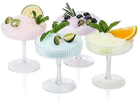 Martini Glass Set of 4 Elegant Crystal Coupe Glasses Ribbed Design Colorful Glassware Cocktail Colored Glassware for Champagne and Cocktails (4pcs)