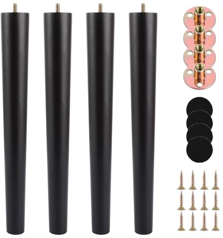 VIDETOL 4 Piedi per mobili in legno, 40 cm, supporto per mobili in legno, con piastra di montaggio, viti e tappetino antiscivolo, piedi per letto, mobili, divano