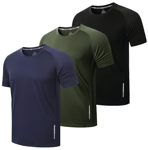 ZENGVEE 3 Pezzi Maglietta Uomo Manica Corta Asciugatura Rapida Sportiva Traspirante Palestra Running Trekking Fitness(0426-Black Navy Green-M)