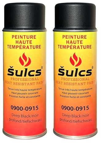 Peinture Professionnelle Haute Température 900° - Aérosol 400ml - Noir Ref. 0915 - Haut Pouvoir Couvrant - Barbecue Braséro Four Poêle à bois Insert Cheminée Mécanique Auto Moto ŠULCS BBQ® (2)