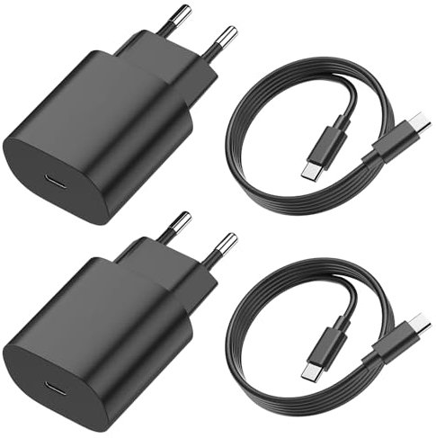 2-Pack 25W Cargador USB C Carga Rapida para Samsung Galaxy S25/S24/S23/S22/S21/S20/S10/S9/S8/A71/A52/A51/A31, Enchufe USB C Rapido Carregador USBC Fast Charger para Cargador para Samsung con 2M Cable
