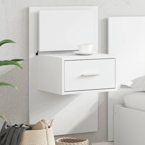 Juroupi Wand-Nachttisch mit LED-Leuchten Nachttisch HäNgend Bedside Table Wandtisch Nachttisch Sideboard HäNgend Weiß - 848157