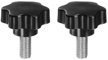 sourcing map 2pcs Star Knobs M12 x 25mm 304 Stainless Steel Threaded Stud 46mm Plastic 6-Star Head Hand Tightening Thumb Screw Clamping Jig Knob Handle, Black