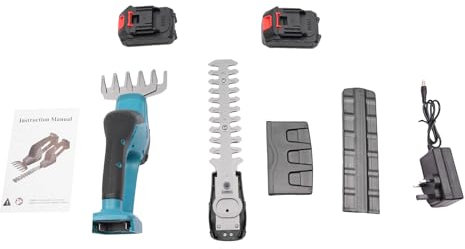 Electric Hedge Trimmer, 2-in-1 Cordless Hedge Trimmer and Grass Cutter, 200W Electric Shrub Trimming Tool with 2 Rechargeable Batteries and Charger for Garden, Lawn