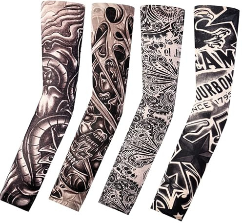 Dinghaole Manicotti alla moda con tatuaggi falsi, maniche per feste e Halloween, per uomini e donne, Nero , Taglia unica