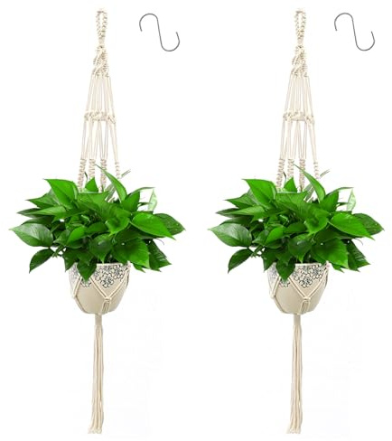 Apstaqeoo 2PCS Hanging Planters Baskets, Cotton Rope Macrame Plant Hanger Wall Hanging Plant Holder Flower Pot Holder with 2 S Shaped Hooks for Indoor Outdoor Garden Balcony Home Decor 110CM(Style 2)