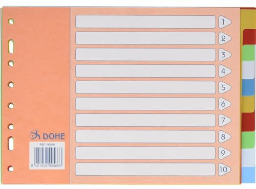 Dohe Register mit 2 Ringen (10 Positionen) – A5 Querformat (23 x 16 cm), 5 Farben: Blau, Rot, Grün, Gelb und Weiß, Indexe aus robustem Polypropylen, 120 Mikron