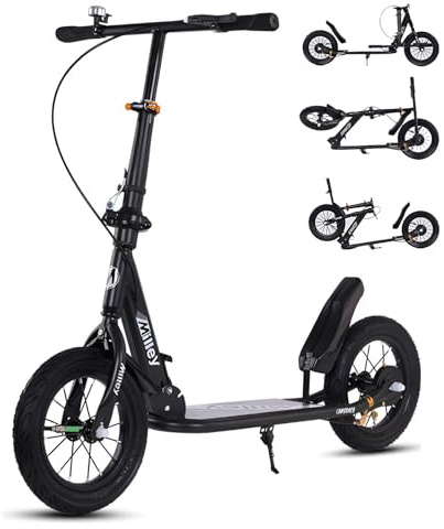GHBXJX Cityroller BigWheel 290mm Scooter mit Handbremse und Bremse - Höhenjustierbarer, zusammenklappbarer Cityroller mit Ständer - Sportlicher Kinder & Erwachsenenroller,Schwarz