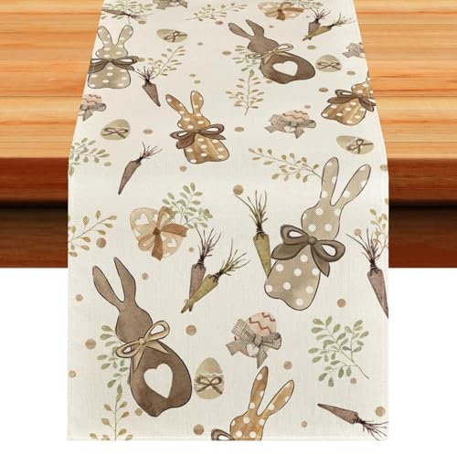 Camino de Mesa de Pascua Conejo, Conejo de Pascua Mantel, 33 x 183cm Mantel de Pascua Mantel de Feliz, Camino de Mesa Primavera, para Decoración de Mesa de Cocina de Primavera, Decoración de Fiestas