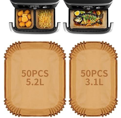 DUBUOZA 100 PCS Papier Cuisson Air Fryer Pour Air Fryer Philips Airfryer Série 3000, Papier Sulfurisé pour Moulinex EZ901820 5,2L/3,1 L, Accessoires Air Fryer pour Air Fryer Lakeland Tower Salter